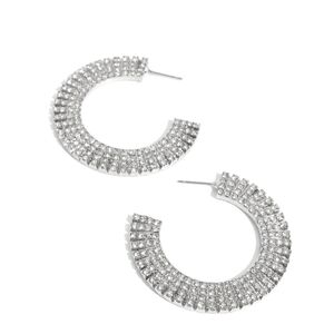 Audacious Allure White Paparazzi Dazzling Silver Hoop Earrings Fashion Jewelry